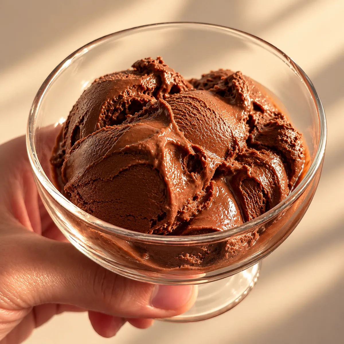 Gelato de chocolate cremoso na taça